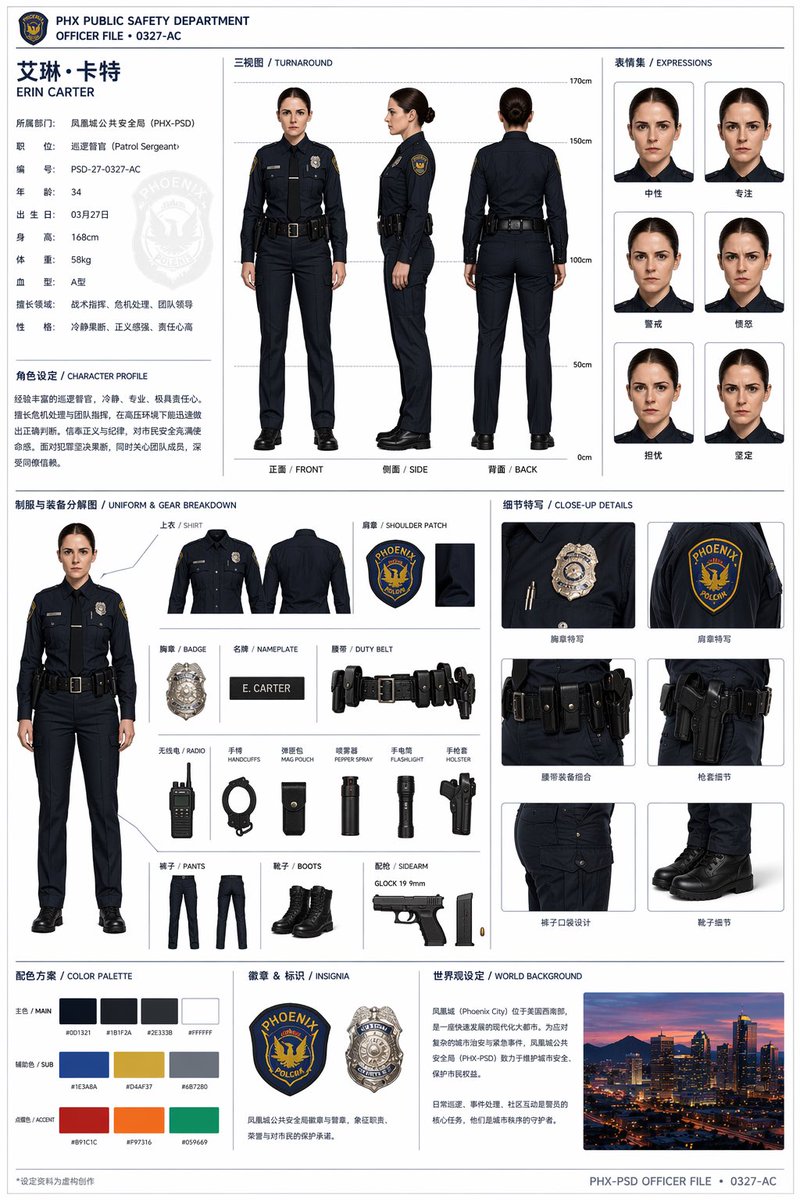 AI image example generated from the "Official Style Character Concept Sheet Prompt" GPT Image 2 prompt, variation 3: A comprehensive template for generating character reference…