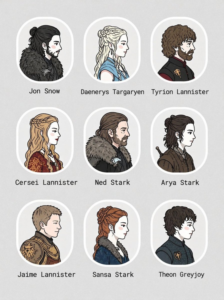 Profile / Avatar - 3x3 Character Portrait Grid