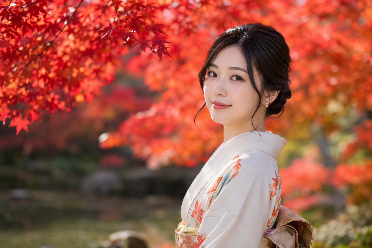 Profile / Avatar - Photorealistic Autumn Kimono Portrait